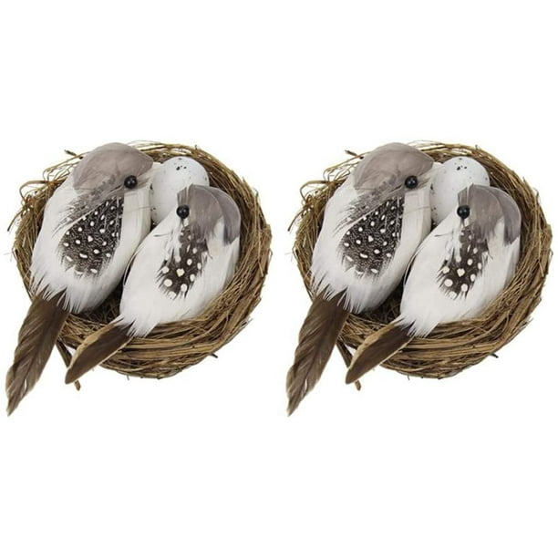 2Set Realistic Feathered Birds with Nest Birds Egg Artificial Craft Birds Gift
